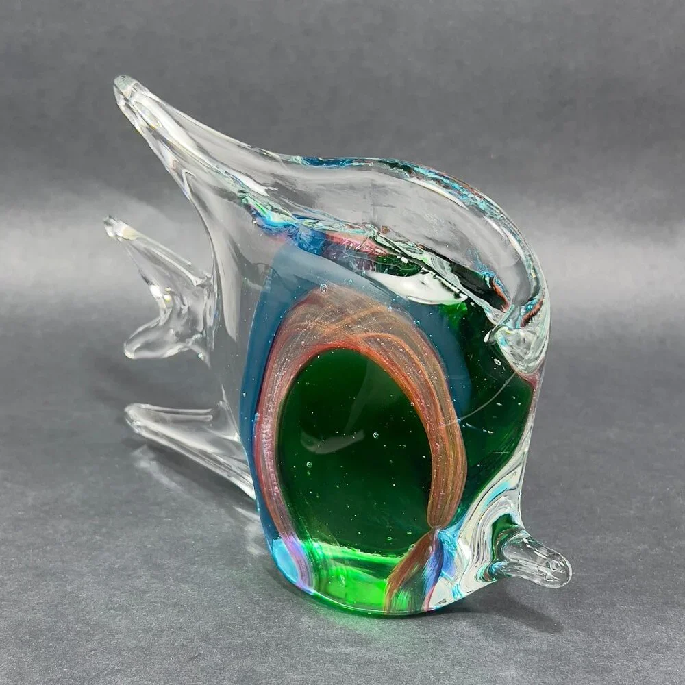 Pier 1 Imports Art Glass Fish Hand Blown Figurine Green Paperweight Home Decor